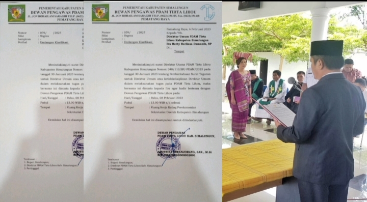 Pelantikan oknum Dewas PDAM Tirta Lihou, Agustina Simanjorang, Rabu (14/6/2023)