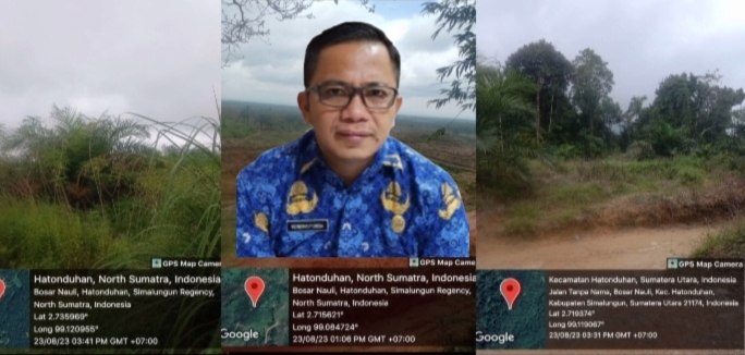 Kepala UPT KPH II Pematangsiantar, Sukendra Purba dan beberapa titik koordinat lokas kawasan hutan negara yang telah beralih fungsi di Kecamatan Hatonduhan, Simalungun, Sumut (ist)