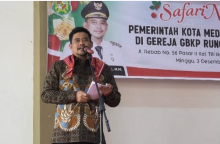 Wali Kota Medan Bobby Nasution menghadiri safari Natal GBKP Kecamatan Medan Baru ( ist)