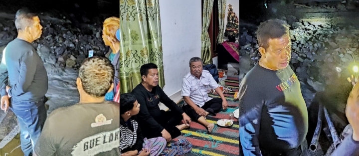 Bupati Simalungun Radiapoh Hasiholan Sinaga di lokasi setelah banjir bandang dan dalam rumah saat menghimbau warga untuk tetap waspada