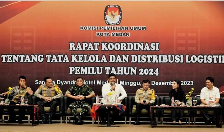 Wali Kota Medan dan Forkopimda Kota Medan serta Ketua KPU Kota Medan pada Rapat Koordinasi di Hotel Santika Dyandra Kota Medan.(ist)