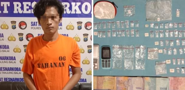 IB alias E bersama barang bukti dan diamankan Satres Narkoba di Mako Polres Tanjungbalai.(*)