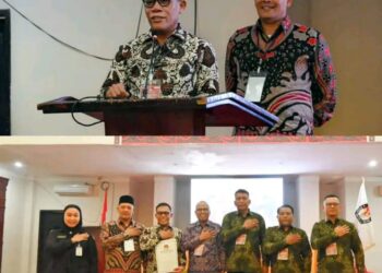 Masinton Pasaribu (Bupati Tapteng) dan Mahmud Efendi Lubis ( Wakil Bupati Tapteng) Periode 2025-2030, Beserta Pj. Bupati Tapanuli Tengah bersama Ketua KPU Tapteng.