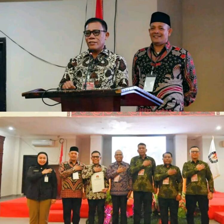 Masinton Pasaribu (Bupati Tapteng) dan Mahmud Efendi Lubis ( Wakil Bupati Tapteng) Periode 2025-2030, Beserta Pj. Bupati Tapanuli Tengah bersama Ketua KPU Tapteng.