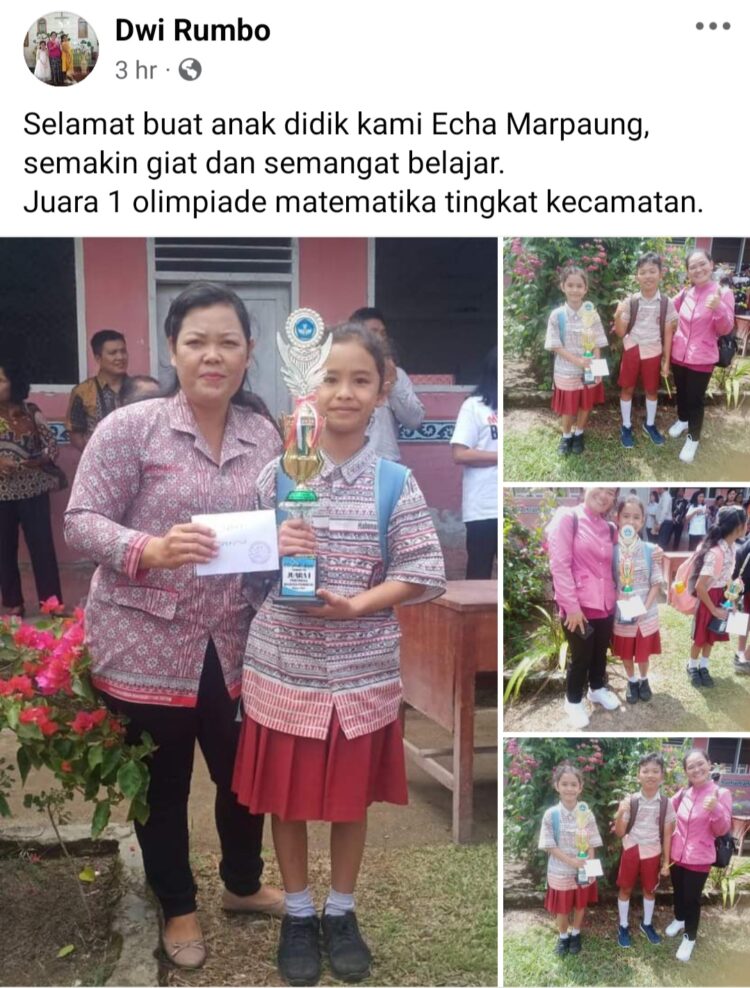 ELSA MARPAUNG DARI LUMBAN GORAT, JUARA OLYMPIADE MATEMATIKA KECAMATAN DOLOK PANRIBUAN.