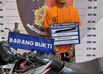 Tersangka Abas alias Bolong (22), warga Nagori Birong Ulu Manriah, Kecamatan Sidamanik, Kabupaten Simalungun yang berhasil ditangkap Jatanras Polres Simalungun.( Ist/ Nawasenanews)