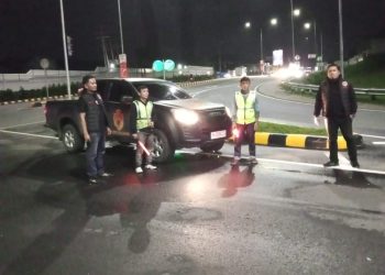 Tim Laser Jatanras Anti Bandit Sat Reskrim Polres Simalungun menggelar patroli malam di wilayah rawan tindak kejahatan seperti di Simpang jalan Tol Sinaksak,(Nawasenanews/ Ist)