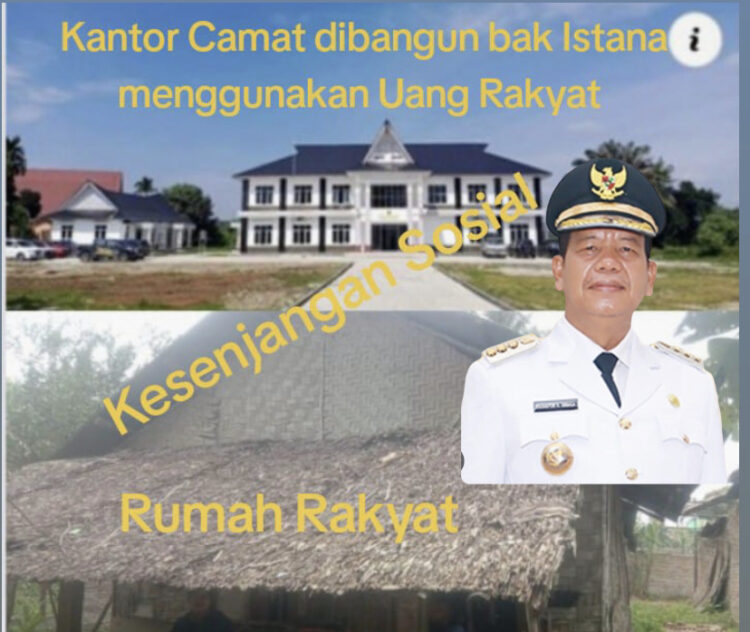 Keterangan foto Atas:salah satu dari 4 kantor Camat yang dibangun bak istana menggunakan uang rakyat Simalungun.Bawah: Rumah gubuk reot rakyat di ujung Padang