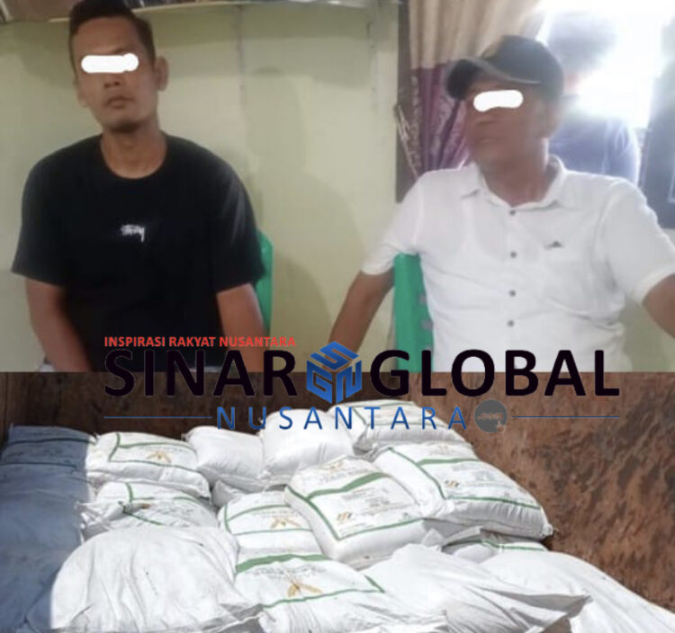 Keterangan foto: Atas tersangka pencurian pupuk inisial HS Mandor 1 di Kebun Unit Tinjowan bersama rekannya AS supir truk pengangkut saat diamankan petugas.

Bawah; barang bukti 24 goni pupuk milik PTPN IV Regional ll
