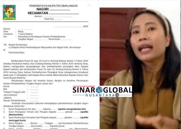 Foto kiri: Contoh surat permohonan Persetujuan Usulan Pemberhentian
Tungkat Nagori  yang diusulkan Pangulu kepada Bupati melalui Kadis DPMN, lengkap sesuai aturan undang undang yang berlaku, namun Pangulu Bosar Nauli (kanan) diduga semena mena mengganti perangkat tanpa rekomendasi dari Pemerintah Kabupaten Simalungun