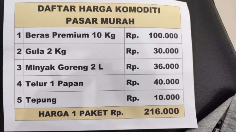 Daftar Harga Komoditi di pasar murah oleh Dinas Perdagangan Kabupaten Ace Tengah pada Jumat (23/05/2025)