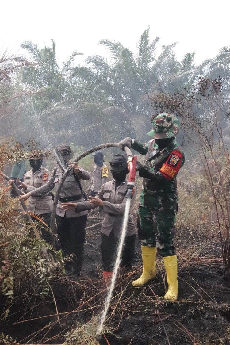 Foto: Srikandi Danramil dan polwan Rohil Ikut memadamkan kebakaran