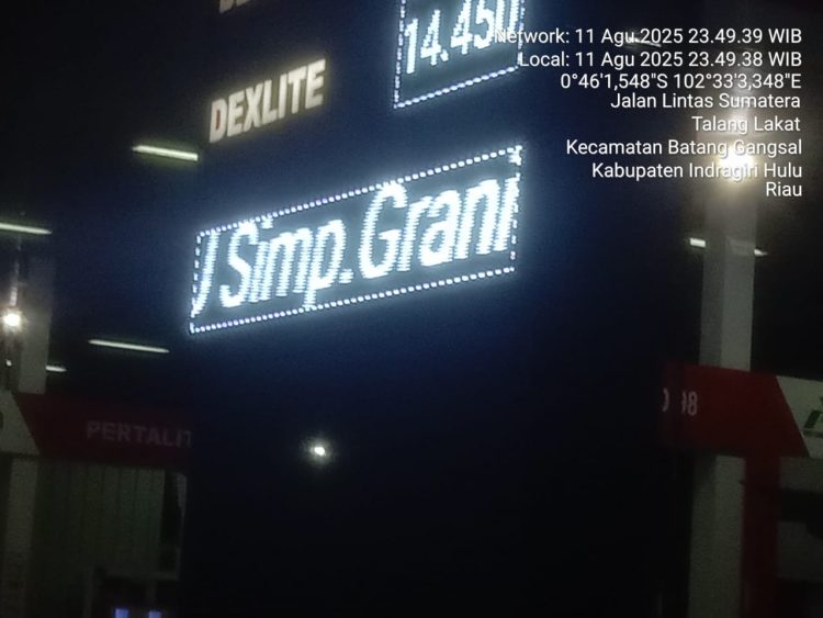 SPBU 14.293.642 Simpang Granit, di jln Lintas Sumatera Desa Talang-Lakat, Kecamatan Batang Gansal, Kabupaten Indragiri Hulu, Riau.