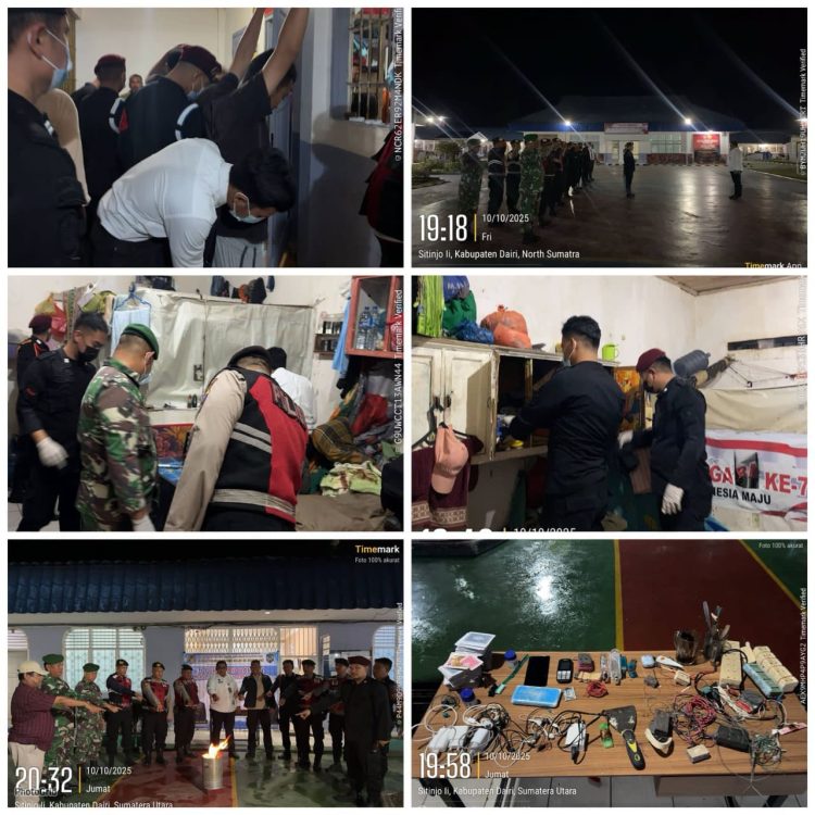 Suasana pelaksanaan kegiatan razia di Rutan Kelas IIB Sidikalang hingga memusnahkan barang-barang yang ditemukan didalam Blok Hunian. Foto: Dok. Redaksi Sinarglobalnusantara.com