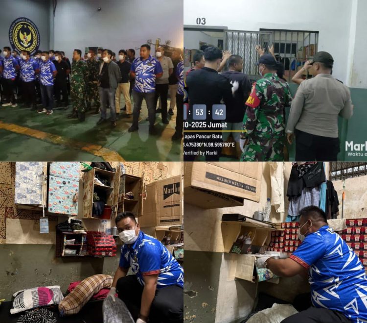 Suasana pelaksanaan kegiatan razia gabungan di Lapas Kelas IIA Pancur Batu hingga penemuan barang - barang di Blok Hunian. Foto: Dok. Redaksi Sinarglobalnusantara.com.