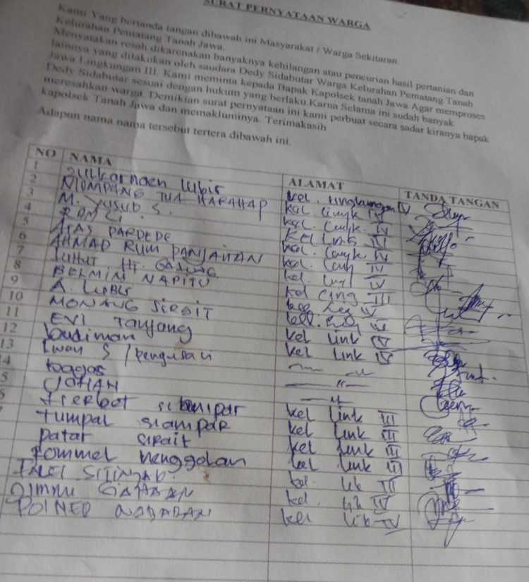 Surat Petisi dari warga minta penegakan hukum terhadap DS karena sudah sangat meresahkan warga,sumber foto MJS