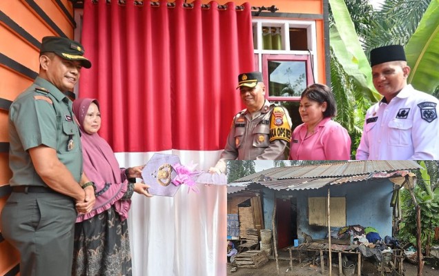 Wakapolres Labuhanbatu Selatan, KOMPOL Ramsen Samosir, S.H., M.H., mewakili Kapolres Labuhanbatu Selatan serahkan kunci rumah secara simbolis pada ibu Ariani, Rabu (19/11/2025)