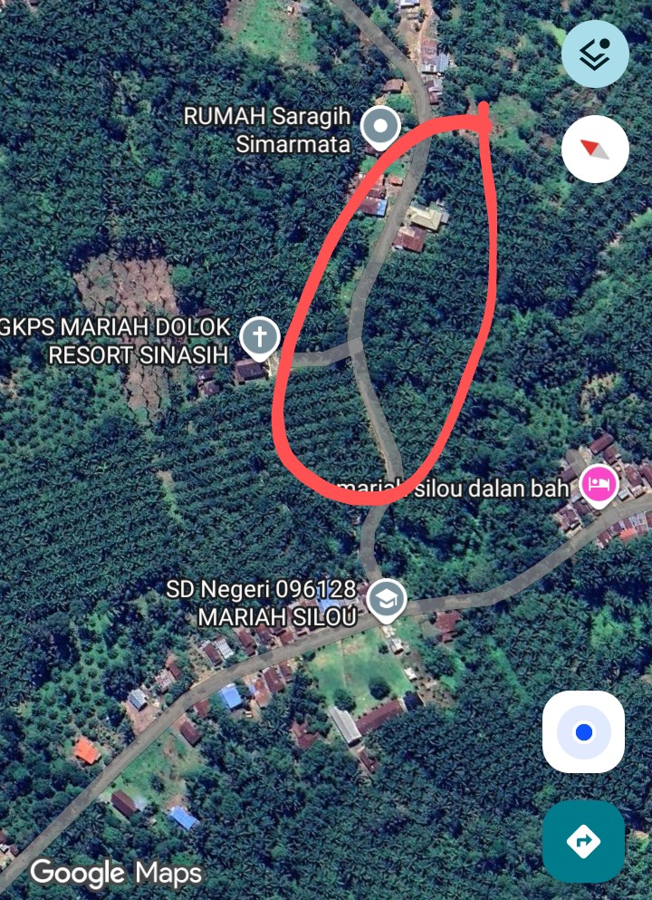 Foto satelit penampakan peta Lokasi yang diduga sering digunakan jaringan narkoba Batman untuk transaksi narkoba di wilayah Nagori Mariah Buttu, Kecamatan Silokahen, Kabupaten Simalungun, Sumut.