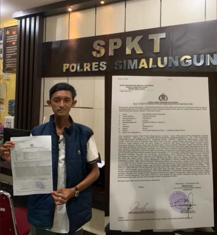 Muhammad Dimas Pramana, saat membuat laporan di SPKT Polres Simalungun