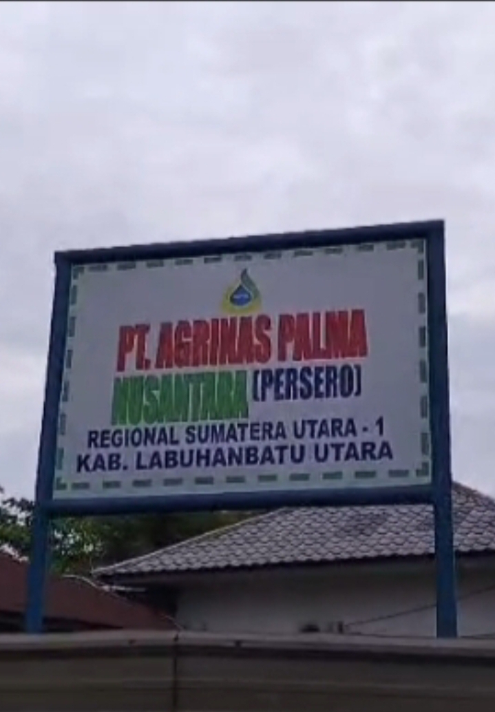 Kantor PT Agrinas Palma Nusantara yang beroperasi di Kecamatan Kualuh Hulu, Kabupaten Labuhanbatu Utara