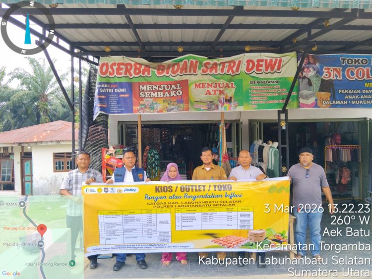 Satgas Pangan kabupaten Labusel saat melakukan pengawasan distribusi, serta pemasangan spanduk imbauan di sejumlah pasar tradisional, Selasa (3/3/2026).