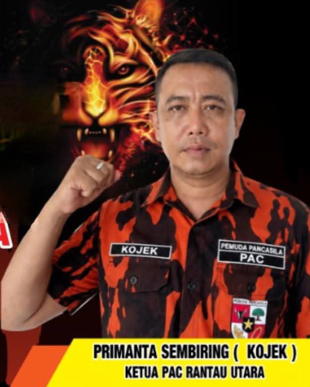 Primanta Sembiring, SH alias Bung Kojek saat menerima dukungan aklamasi sebagai Ketua PAC Pemuda Pancasila Rantau Utara periode 2026–2029.