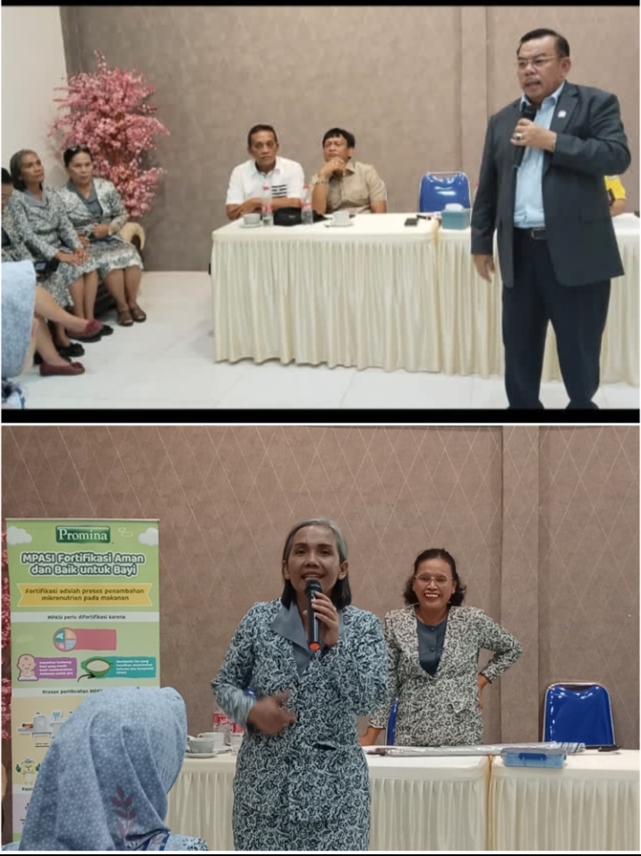 Anggota DPR RI Mangihut Sinaga, SH, MH didampingi Kadis Kesehatan Edwin Simanjuntak, MKes saat menjadi pemateri sosialisasi Undang-undang tentang kesehatan. Foto bawah: Ketua IBI Simalungun, Dr. Marice Simarmata.