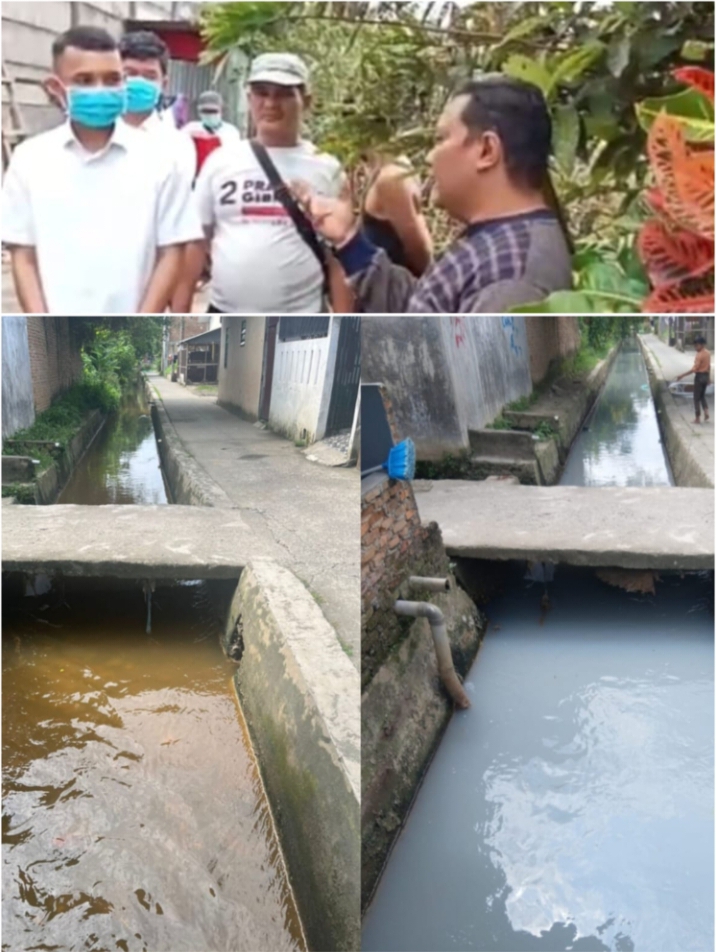 Kuasa hukum warga, Rikki Irawan SH, MH, (kanan) mendampingi personil Ditreskrimsus dan Laboratorium DLHK Provsu, saat pengambilan sampel air dan udara kedua ke rumah warga (atas).
Limbah warna putih yang keluar dari saluran PT. Universal Gloves melalui parit Impres Gang Pelita. Kondisi ini terjadi sebelum jam Sholat Jumat, 23 Januari 2026 (bawah)