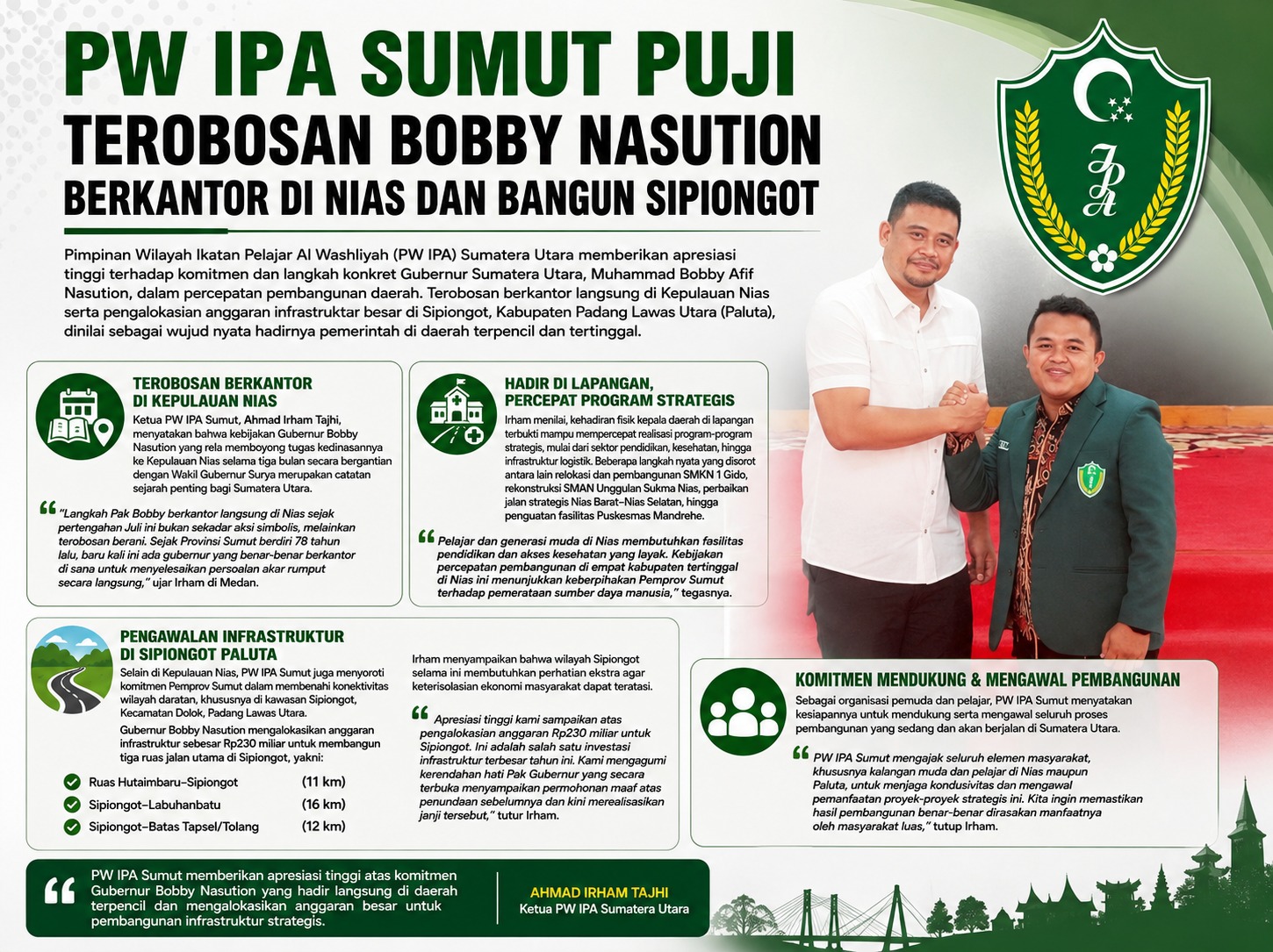 PW IPA Sumut Apresiasi Langkah Terobosan Gubernur Bobby Nasution Bangun Nias dan Sipiongot