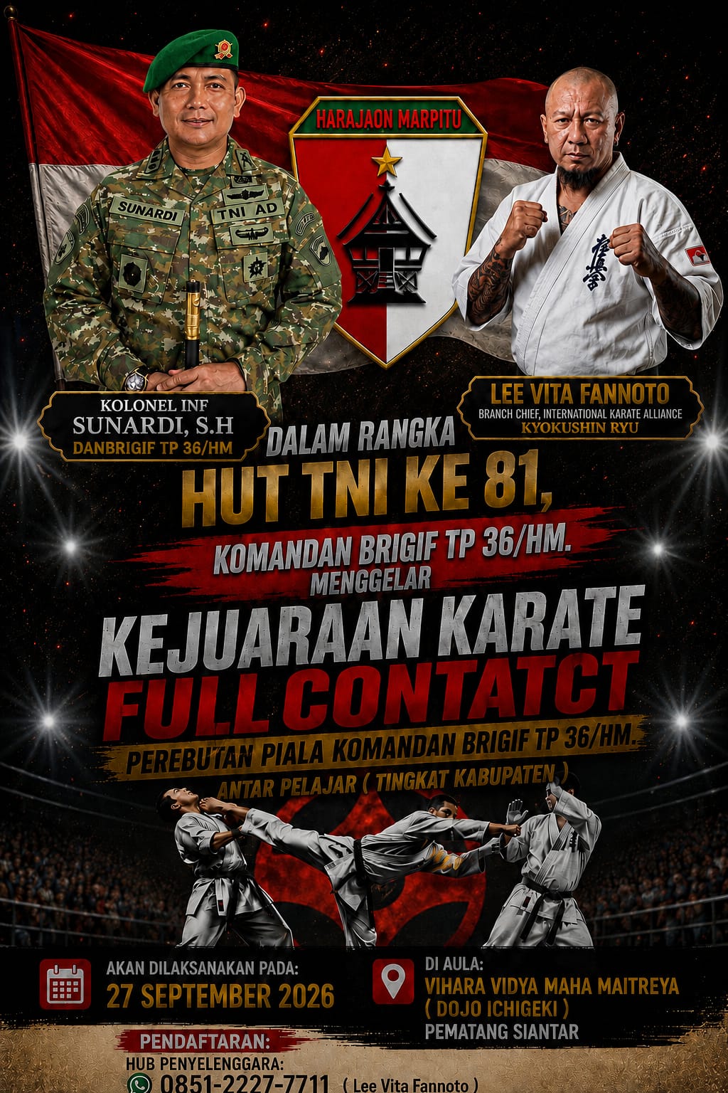 Komandan Brigif TP 36/HM Gelar Kejuaraan Karate Full Contact Antar-Pelajar se-Kabupaten Simalungun