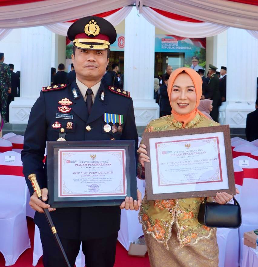 kapolres-dan-ketua-bhayangkari-lombok-utara-teladan-harmoni-sosial-raih-penghargaan-di-peringatan-kemerdekaan-bupati-najmul-apresiasi