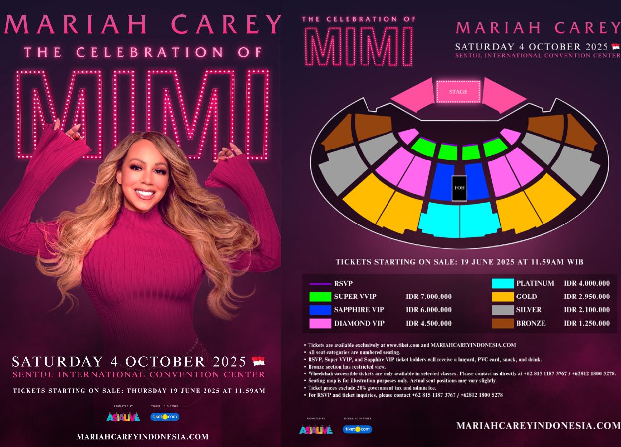 Daftar Harga Lengkap dan Link Beli Tiket Konser Mariah Carey di Sentul, Segini Paling Murah!