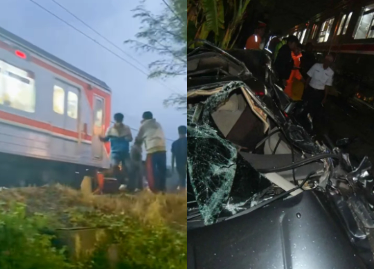 Detik-Detik Mobil Nissan Terseret KRL di Bogor! Nggak Ada Korban Jiwa, Tapi Bikin Jantungan!