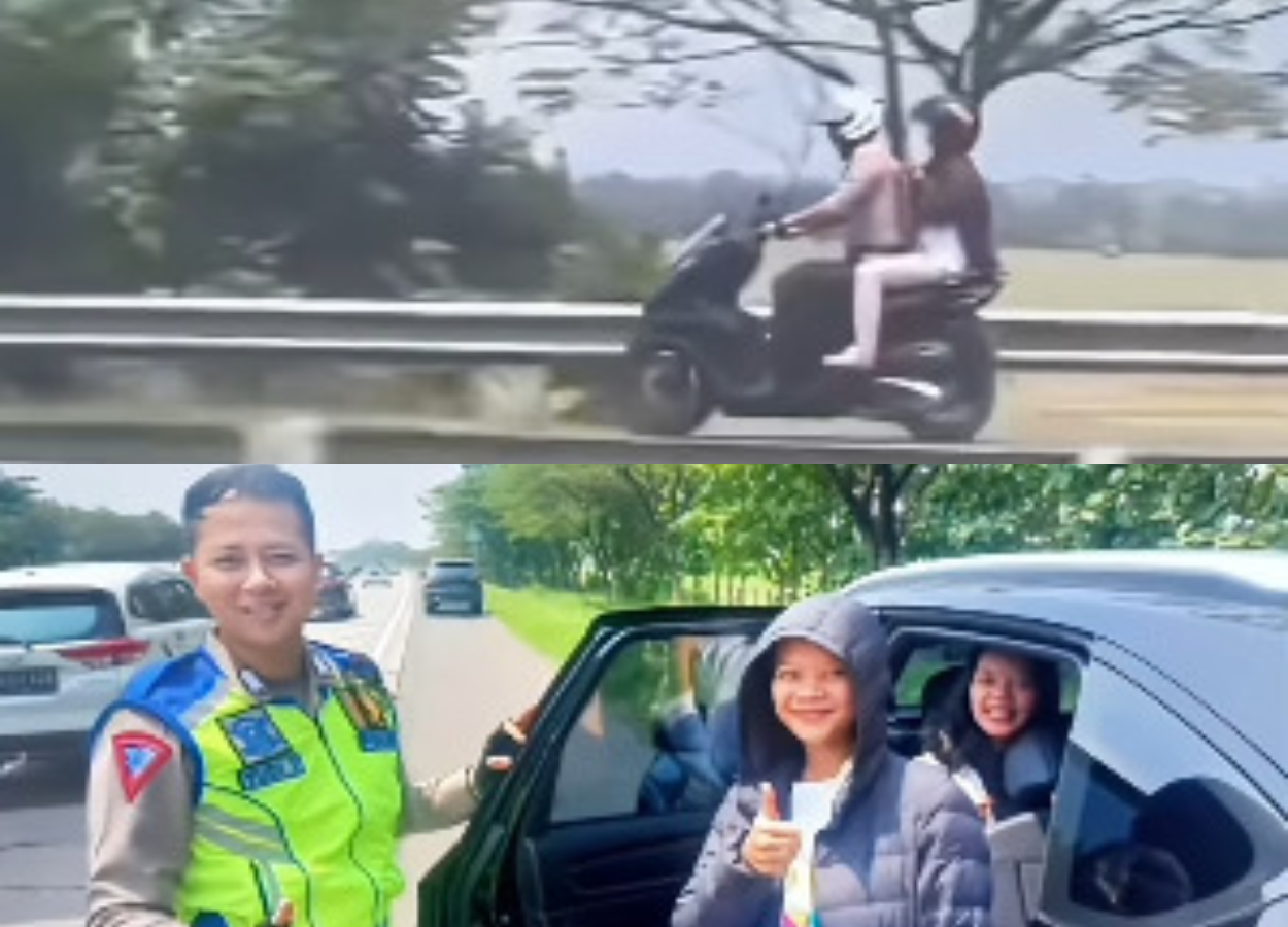 Lucu Tapi Nyata! Polisi Majalengka Antar Pemudik yang Ketinggalan Pakai Motor di Tol Cipali