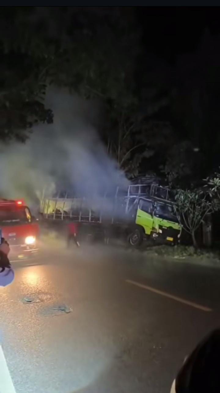 Mengerikan! Truk Bermuatan Puluhan Motor Melaju dengan Api Berkobar, Warga Panik