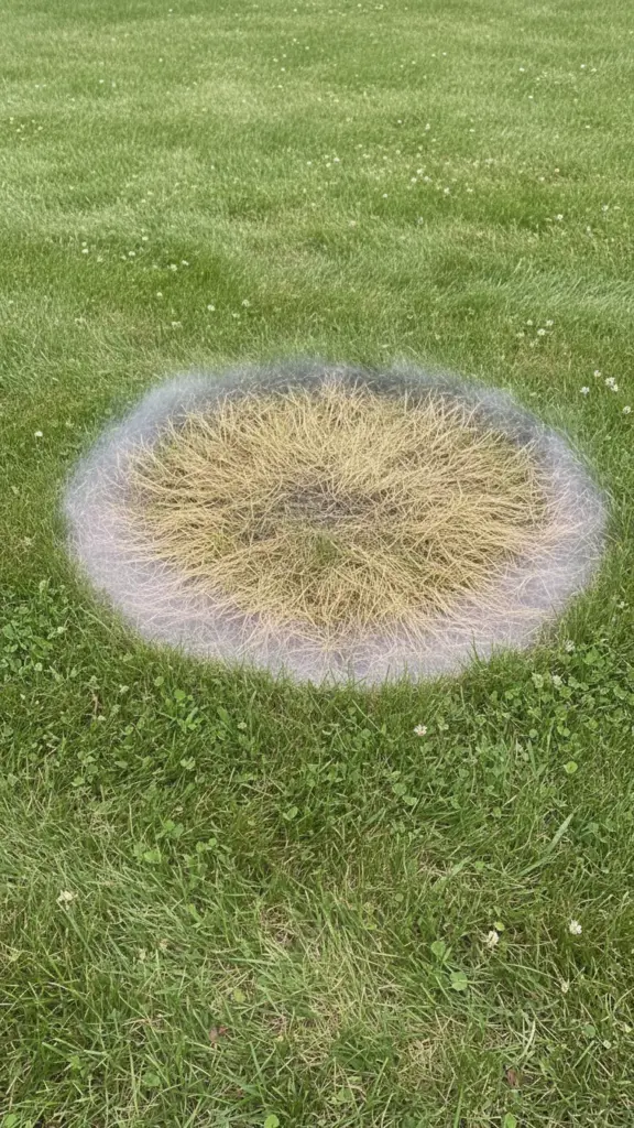 Circular blighted patch with purplish smoke ring border