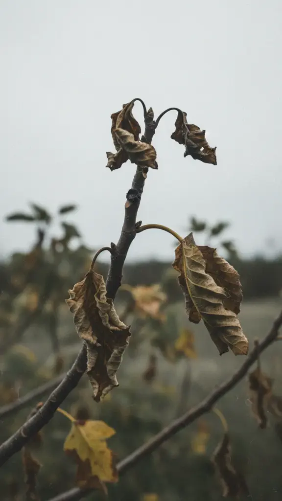 Fig branch with dieback and wilted bare tips