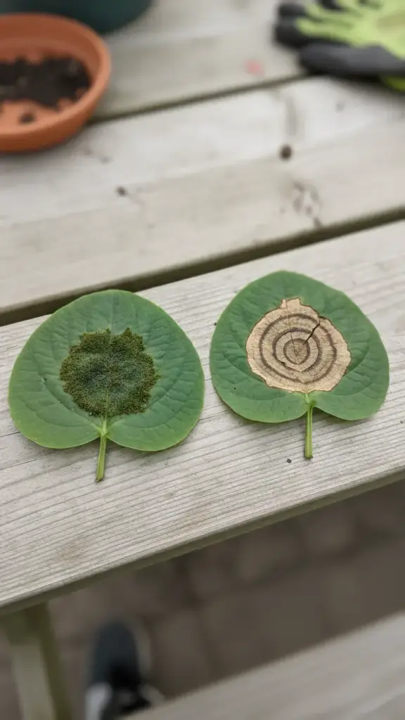 Comparison of fuzzy fungal leaf spot and dry flat leaf spot
