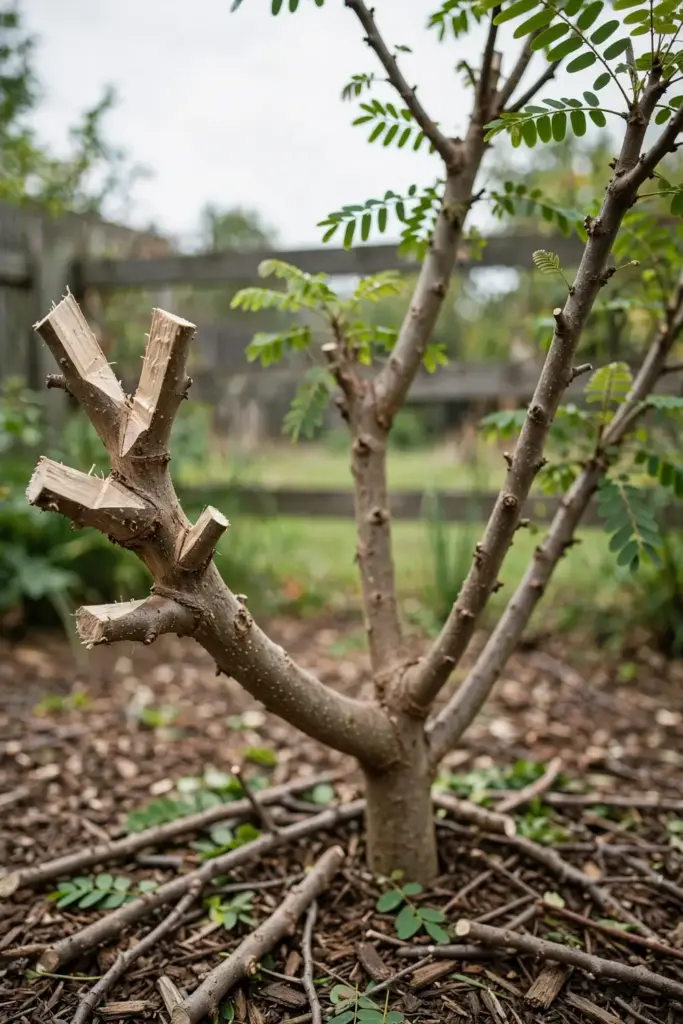Pruned young amla tree with open center form