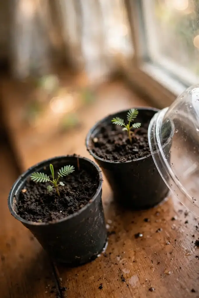 Amla seedlings emerging in nursery pots