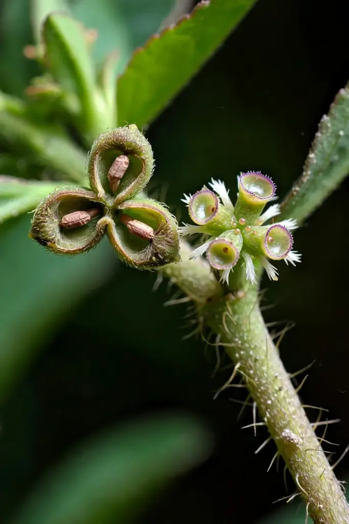 Patikan kebo three-lobed capsule with pinkish brown seeds