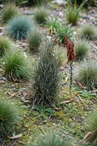 Twelve Australian grasses compared in one garden bed with a tall kangaroo grass tussock