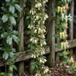 Three climbing vines on a garden fence in an Australian home garden