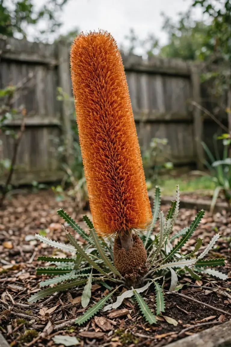Fifteen banksia varieties comparison with a giant candles spike in a home garden