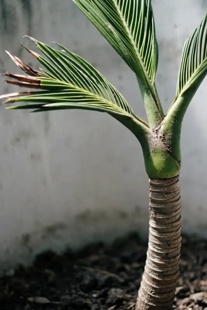 Betel nut palm crownshaft and frond base showing ringed stem detail
