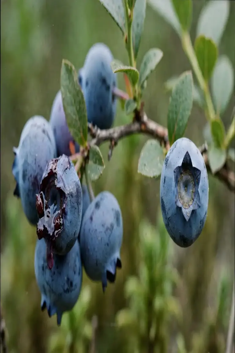 Blueberry flipped to show the five-pointed crown scar at the blossom end