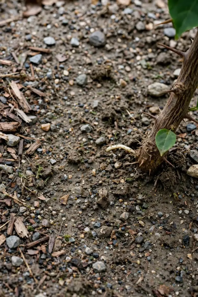 Bougainvillea root zone in gritty free-draining soil with gravel mixed through