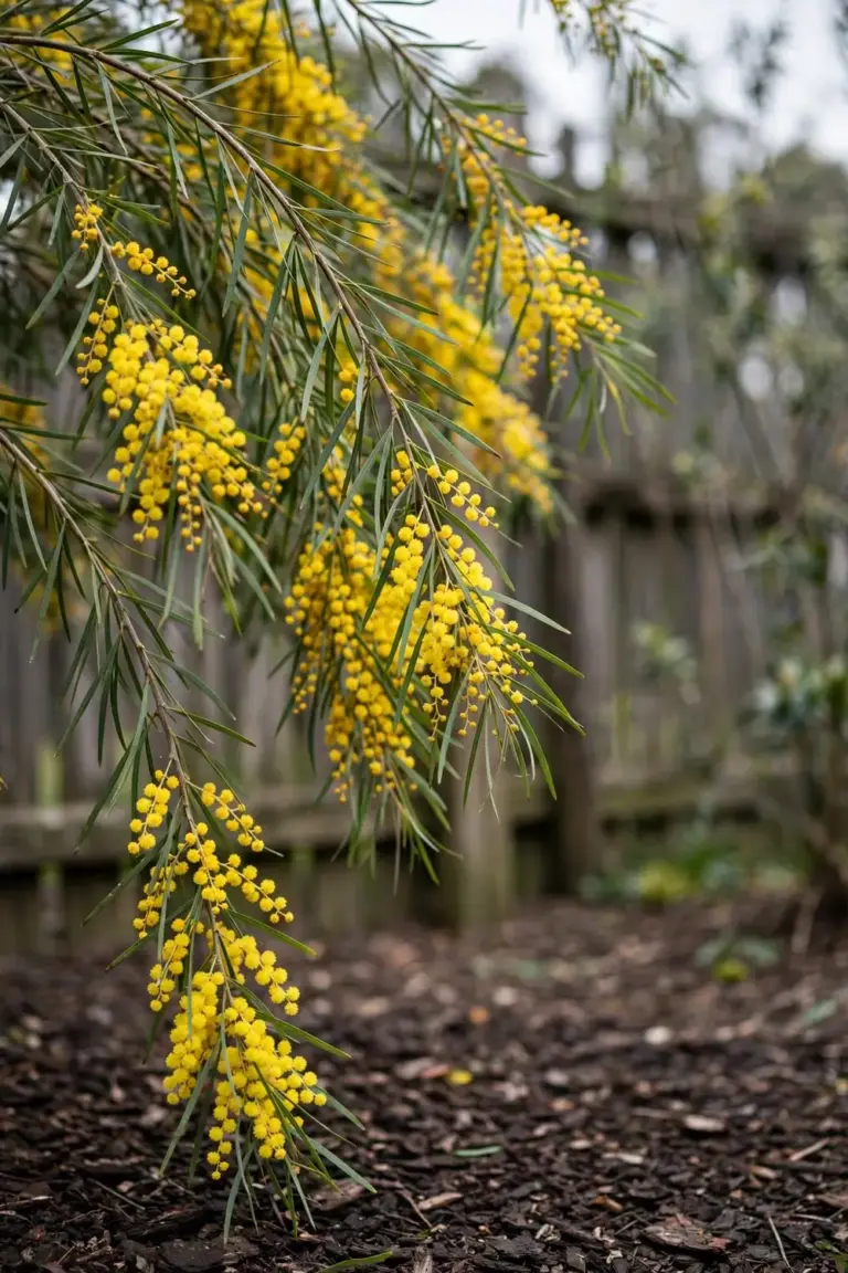 Brisbane golden wattle with bright yellow ball flowers on slender branches