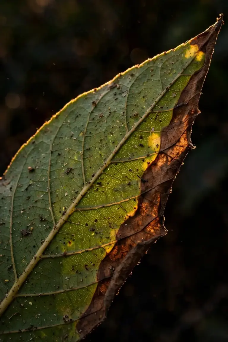 Leaf with browned edges from fertilizer burn