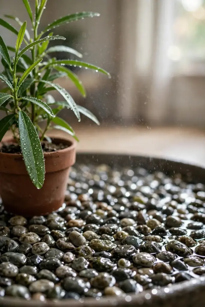 Cardamom pot on a pebble tray with water for humidity